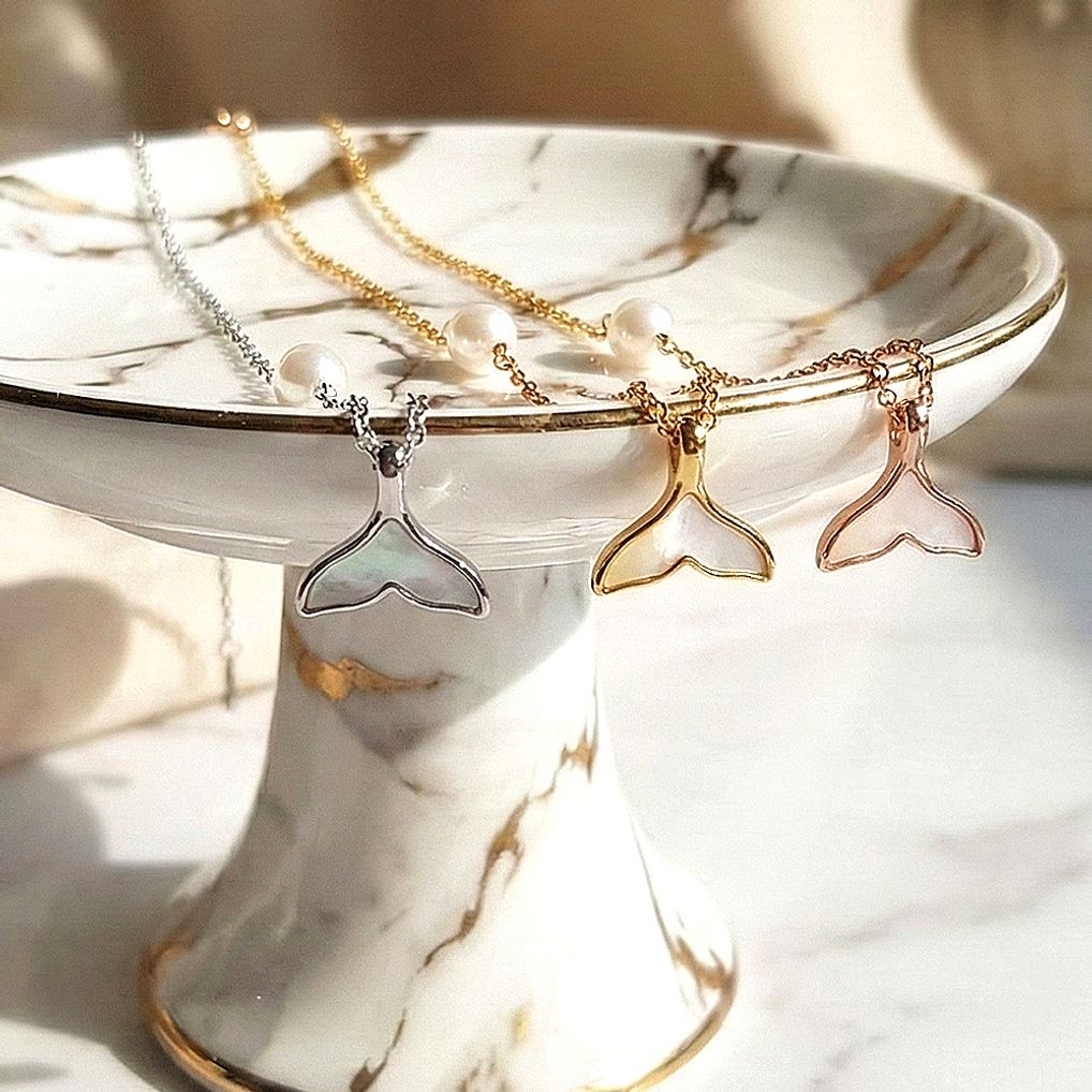 써지컬스틸 인어꼬리 고래꼬리 진주 레이어드 팔찌 3color