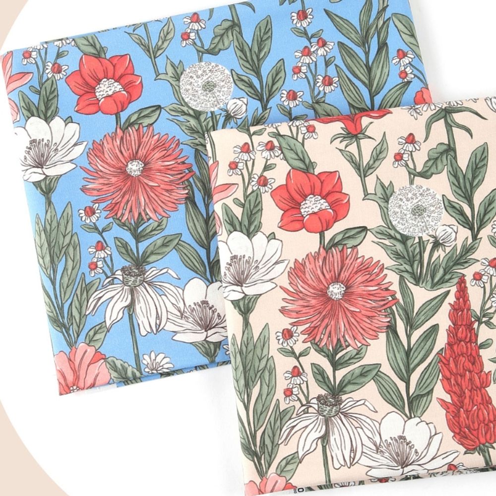 면 원단 화사한 플라워 106cm(고정폭) X 90cm 2종