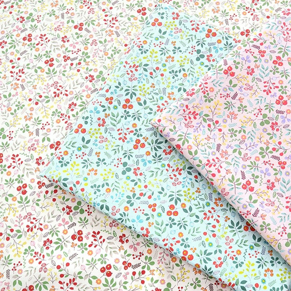 면 원단 잔잔한 플라워 110cm(고정폭) x 90cm 3종