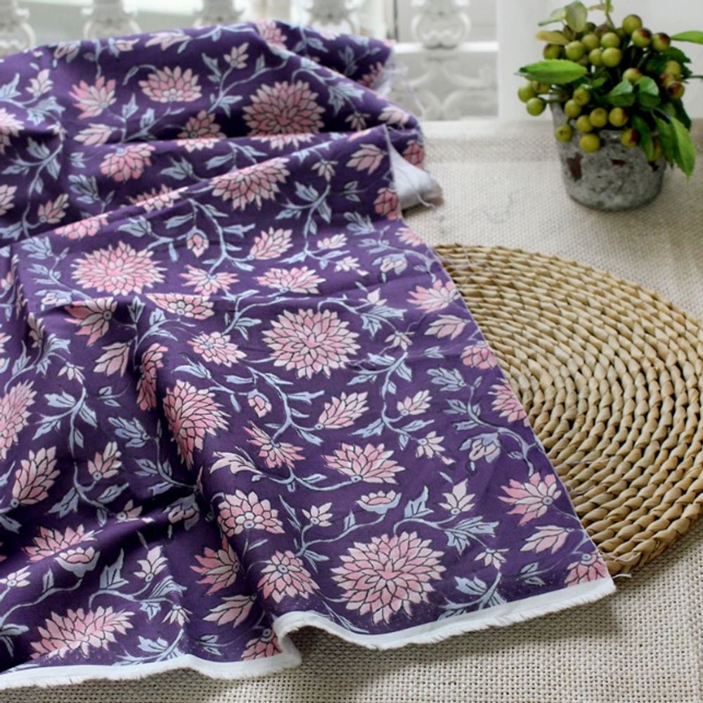 퀼트 면 원단 퍼플플라워 110cm X 90cm