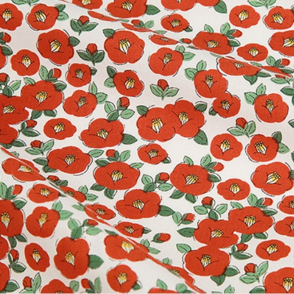 퀼트 만들기재료 원단 면20수 동백꽃 화이트