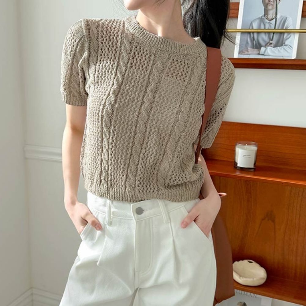 여성 꽈배기 니트 반팔 여자 스웨터 여름 니트티 4색