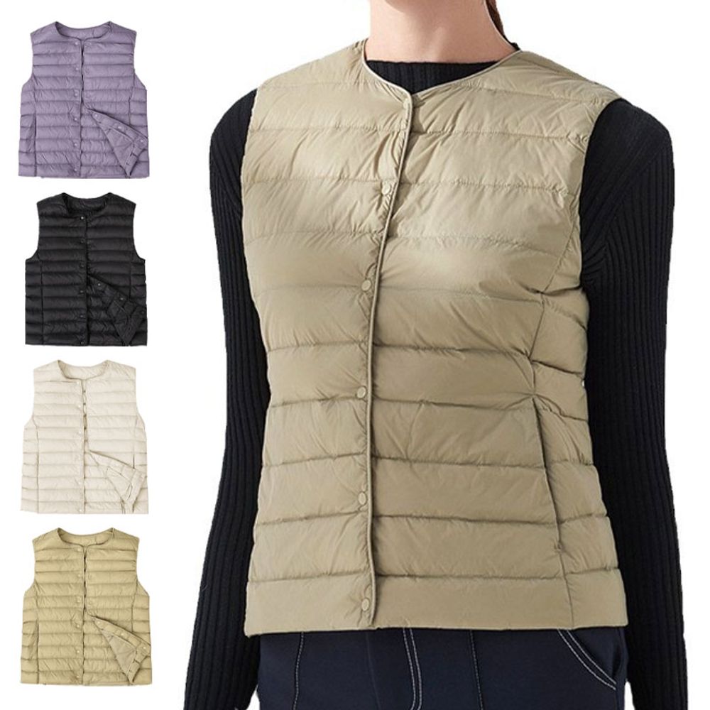 여성 노카라 버튼 슬림 경량 베스트