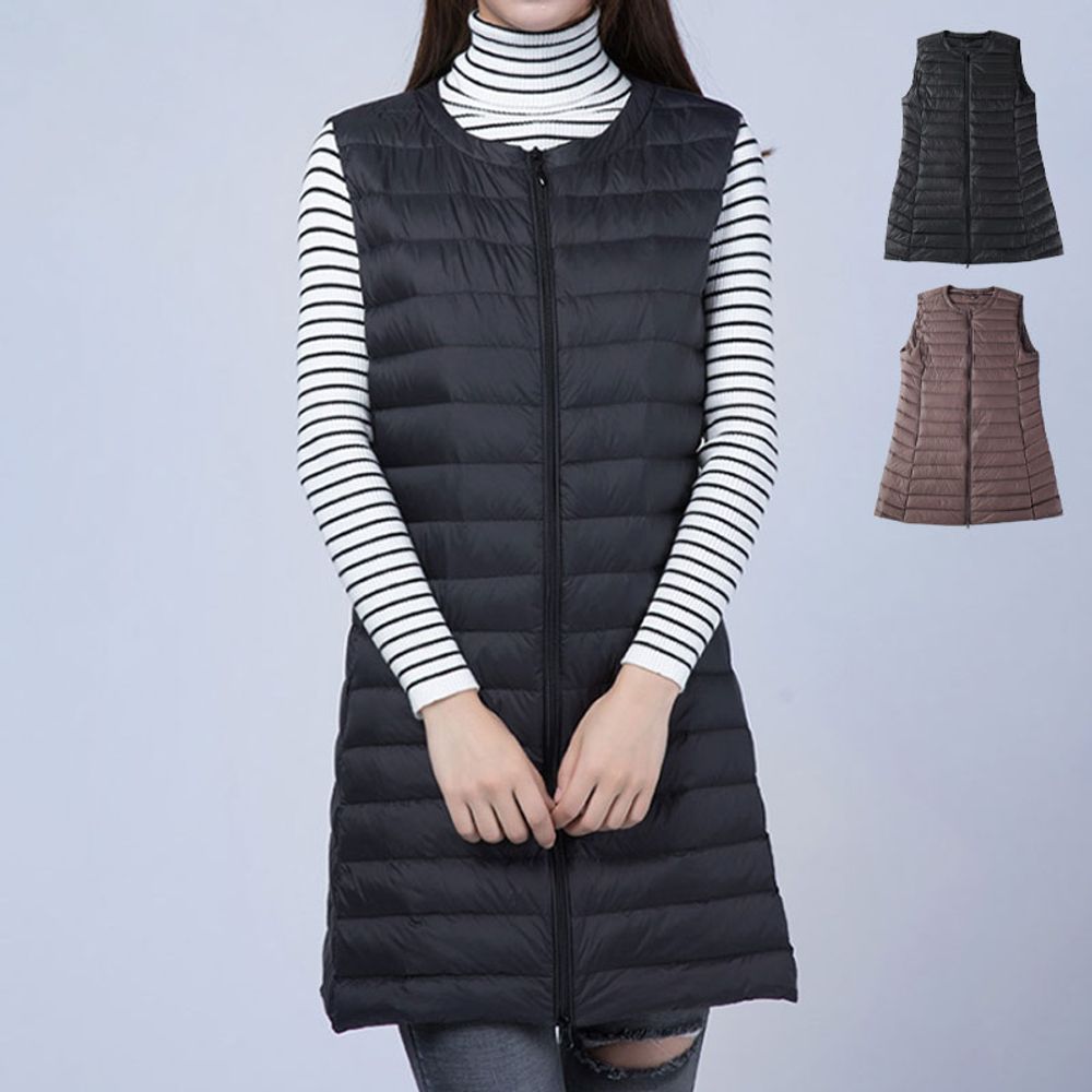 여성 슬림핏 심플 집업 롱 베스트