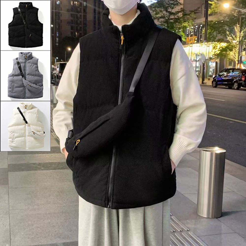 캐주얼 하이넥 포켓 포인트집업 베스트