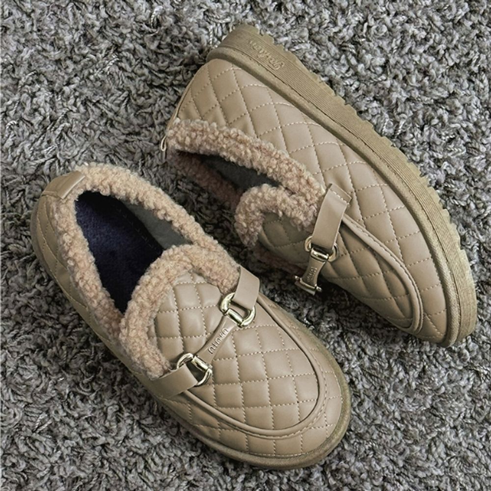 클래식 여성 단화 여자 기모 플랫슈즈 겨울 데일리 신발