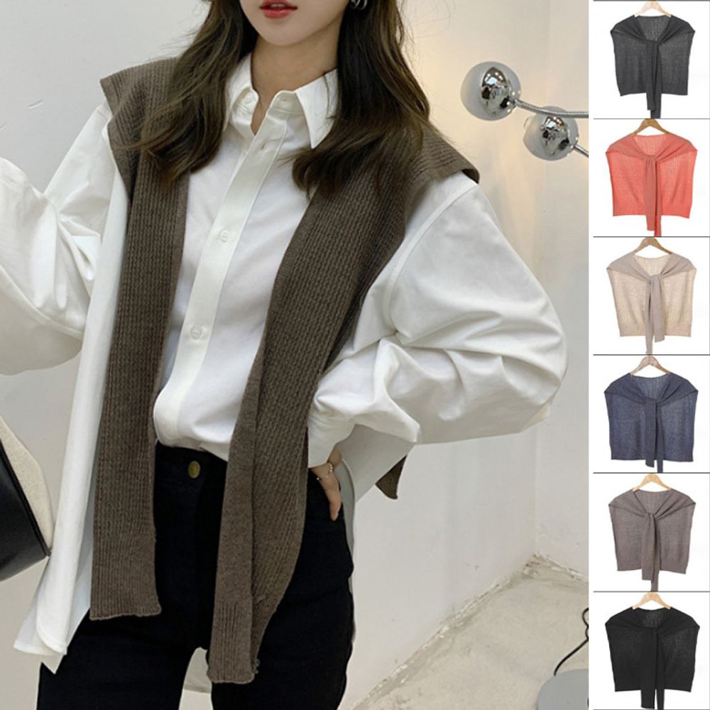 데일리 레이어드 니트 숄 베스트 가디건