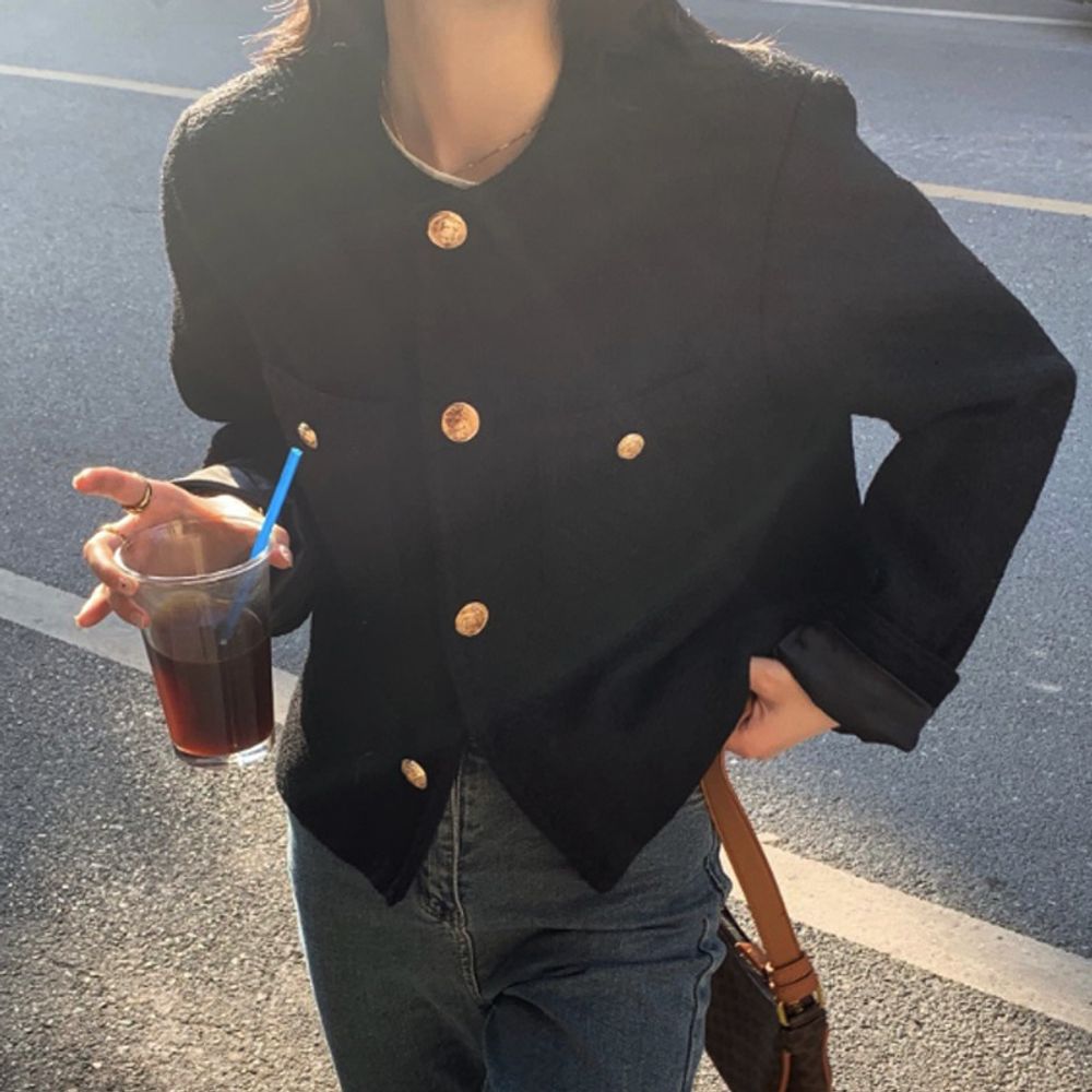 여성 노카라 포켓 트위드 하객 자켓