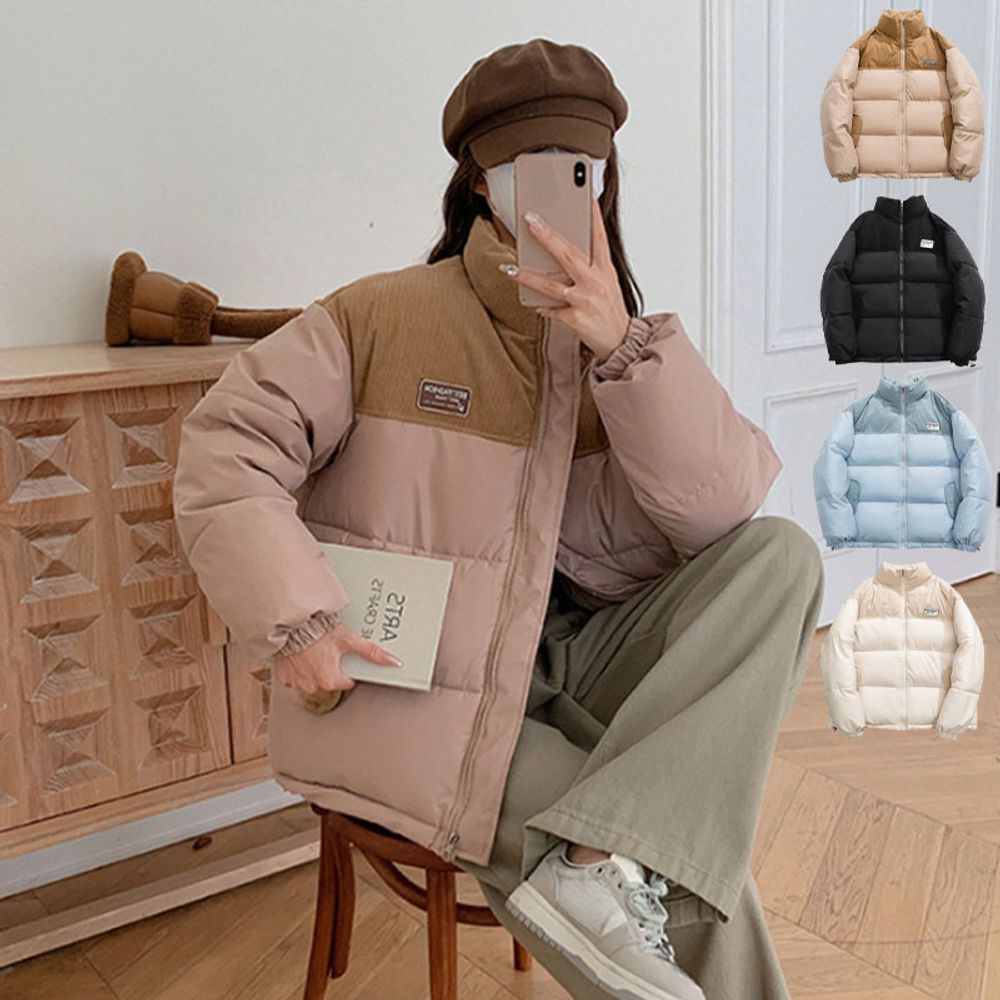 여성 골덴 배색 하이넥 겨울 점퍼 패딩