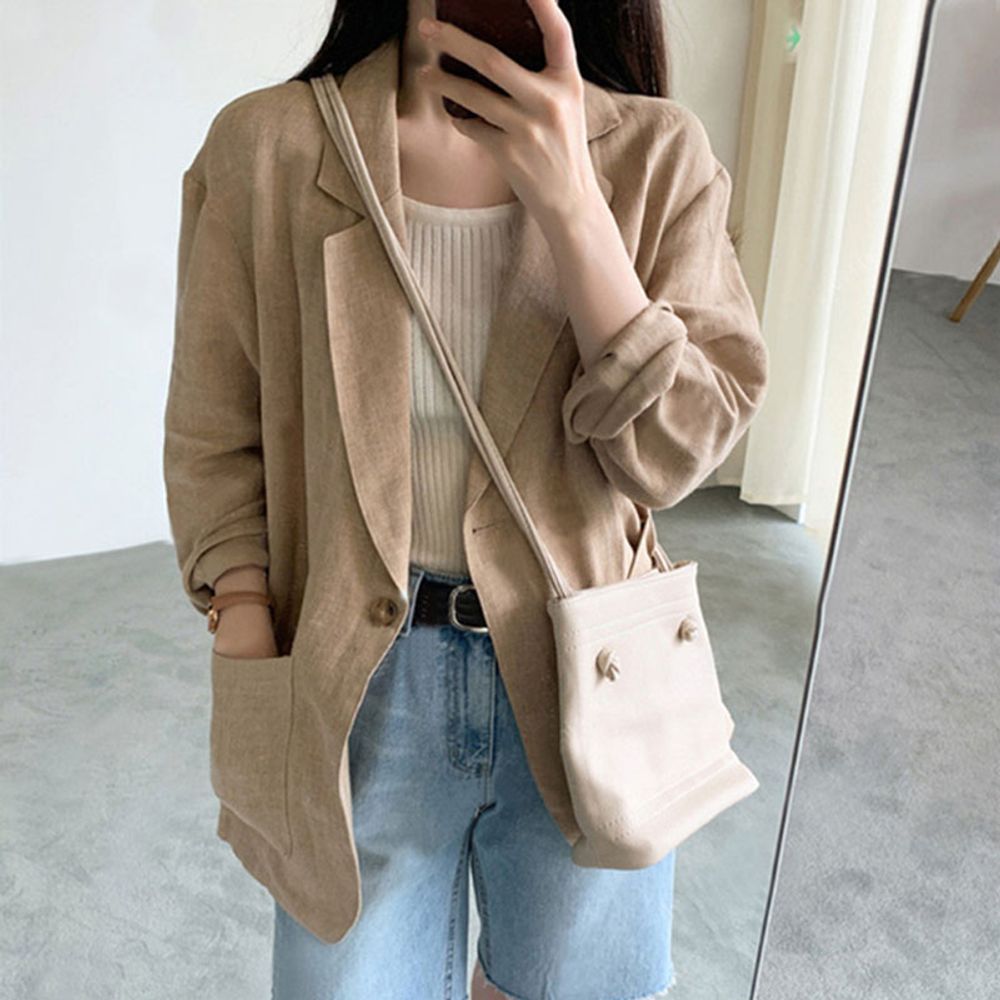 여성 린넨 데일리 여름 싱글 버튼 자켓