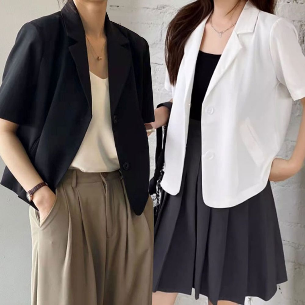 여성 클래식 데일리 오피스 반팔 자켓