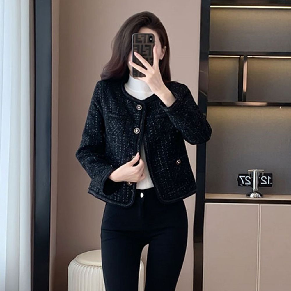 여성 트위드 하객룩 클래식 버튼 자켓