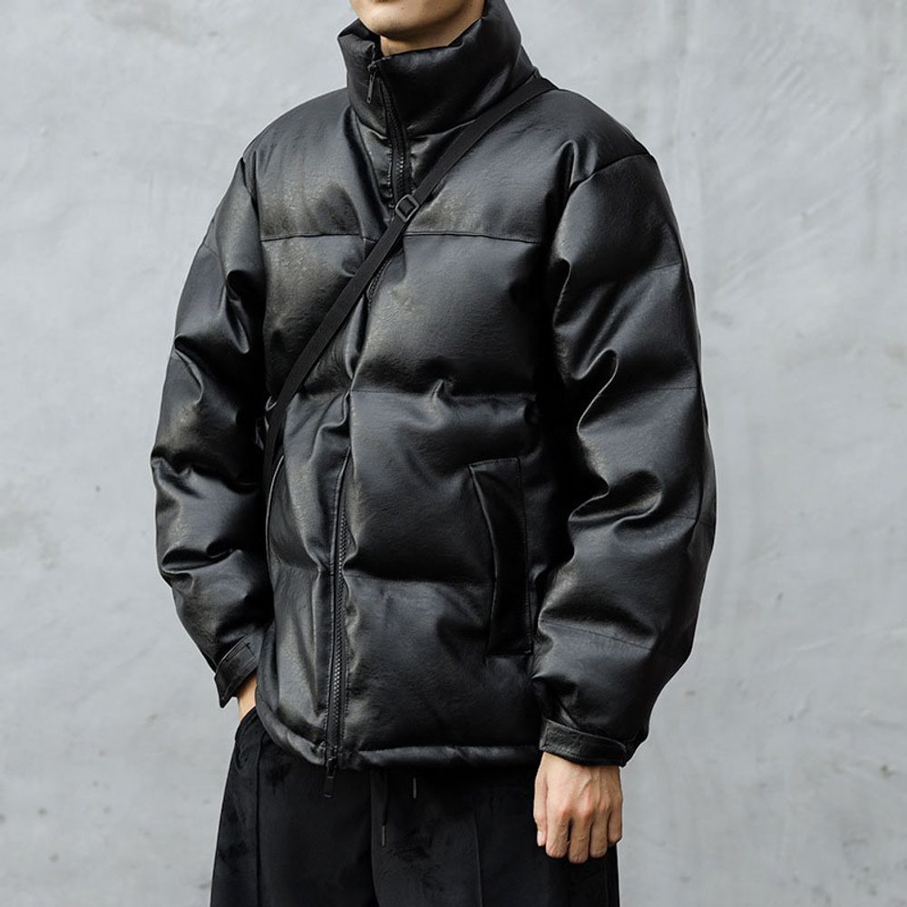 남성 레더 스트릿 베이직 미들 패딩 아우터