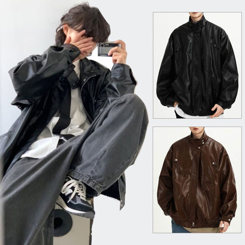 남성 루즈핏 라이더 빈티지 레더 자켓