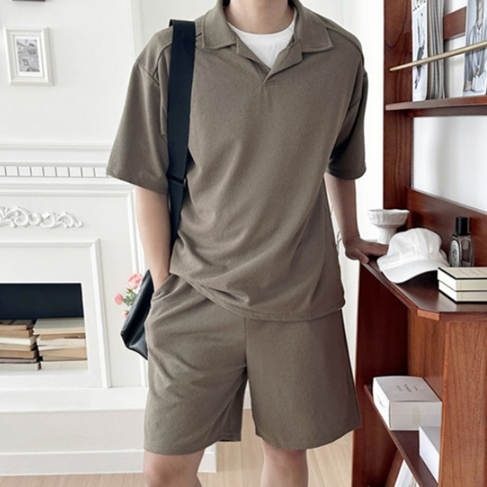 홈웨어 남자 카라넥 반팔 바지 세트 남성 데일리 반팔티 바지