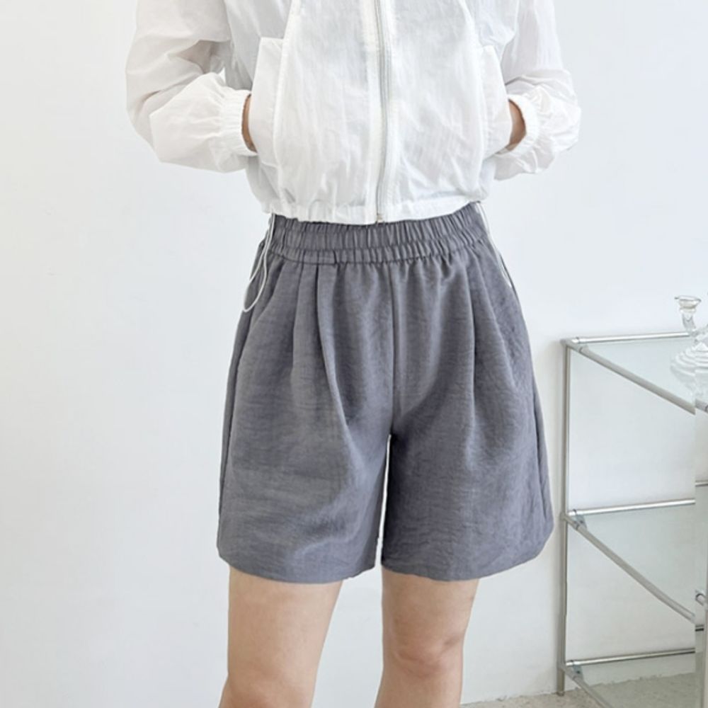 데일리 여성 밴딩 반바지 여자 린넨 투턱 츄리닝 팬츠