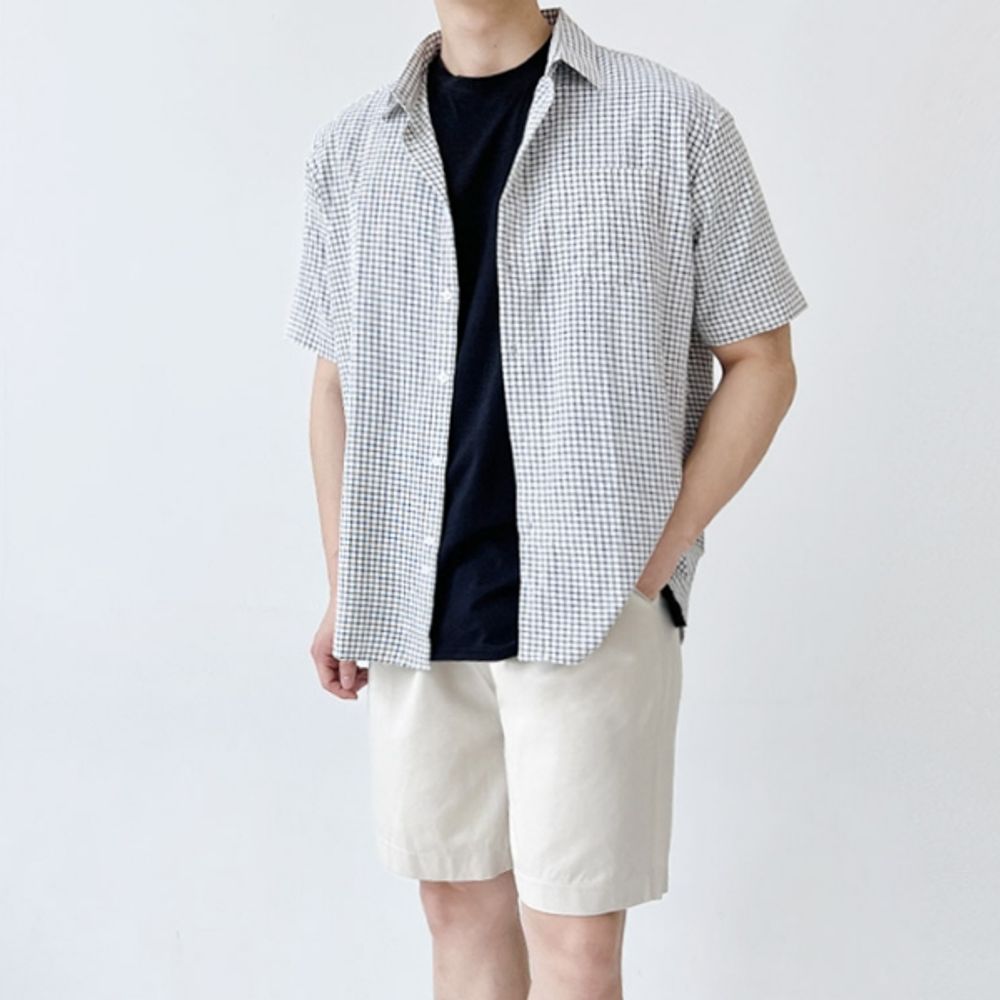 데일리 남자 반팔 셔츠 남성 체크 남방 셔츠 반팔티