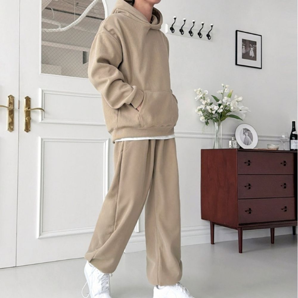 트렌디 남자 후드 핀턱 와이드 운동복 트레이닝 세트