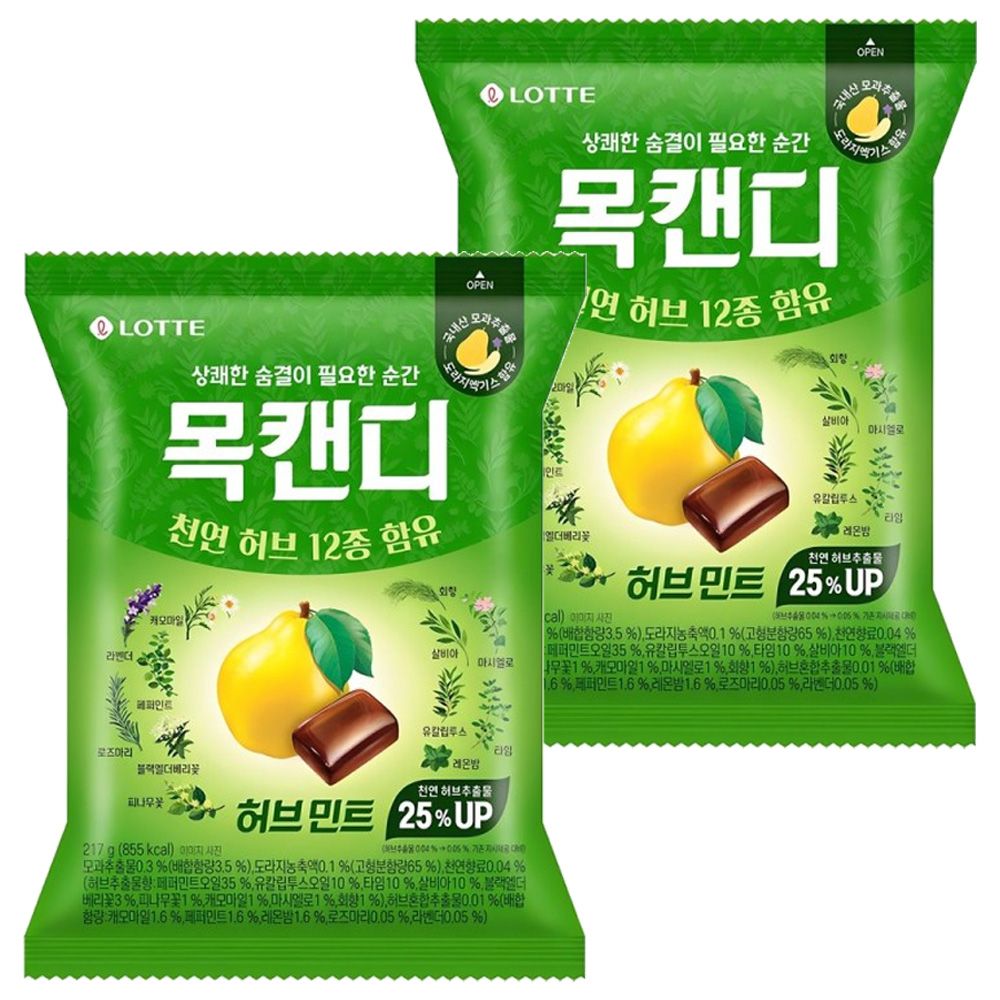 롯데 목캔디 허브민트 217g x 2개