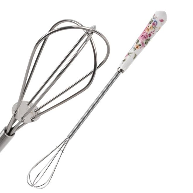 그립감 좋은 사각 손잡이 스텐 거품기-로즈 소형 20.5cm