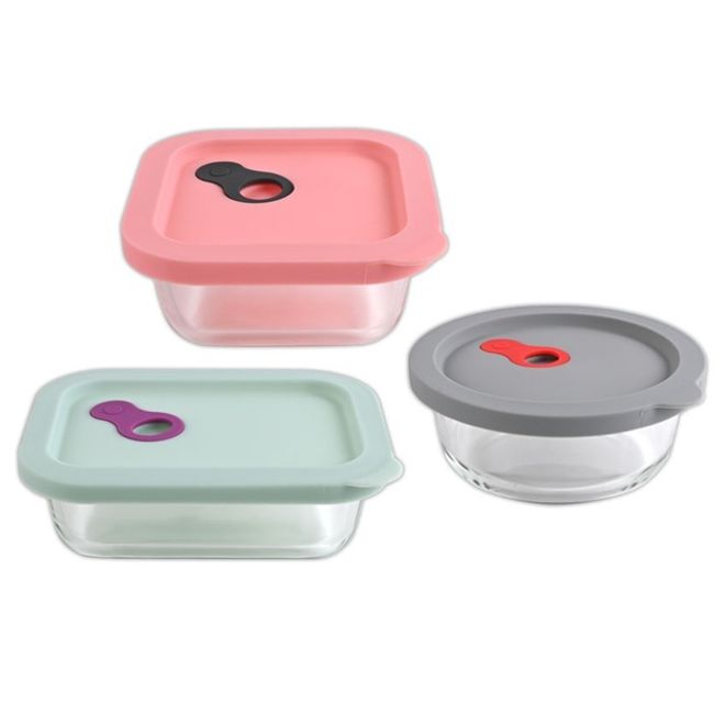 400도 내열 유리 반찬통 (중) 숨쉬는 에어홀 뚜껑 스팀홀