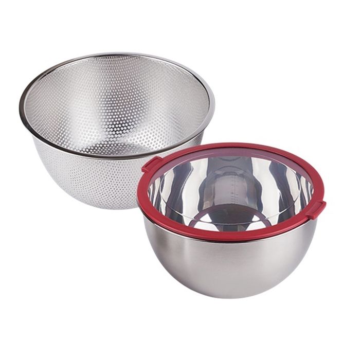 뚜껑 있는 스텐 볼 펀칭볼 20cm 2.8L 콤보 세트 눈금 계량 믹싱볼