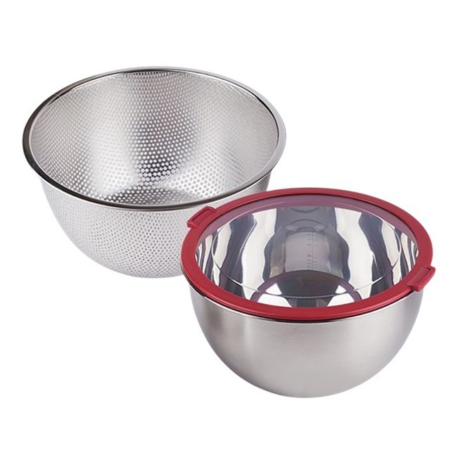 뚜껑 있는 스텐 볼 펀칭볼 24cm 5L 콤보 세트 눈금 계량 믹싱볼