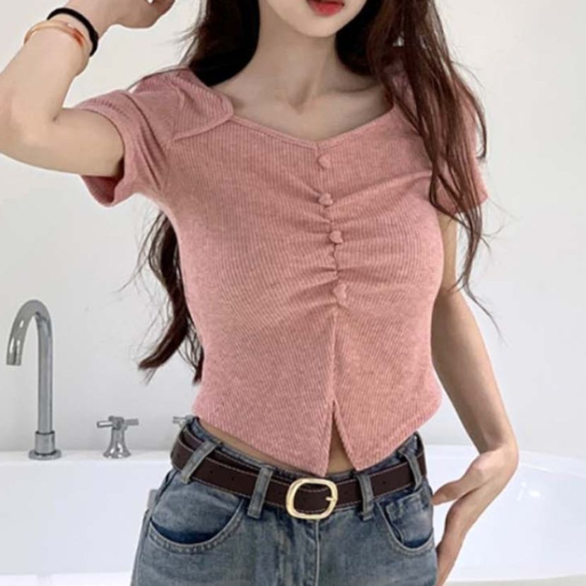 반팔티 슬림핏 허리 셔링 디테일로 라인을 살려주는 티셔츠