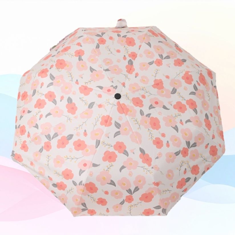 도화 꽃무늬 자동 3단 양우산 UV차단 암막 양산