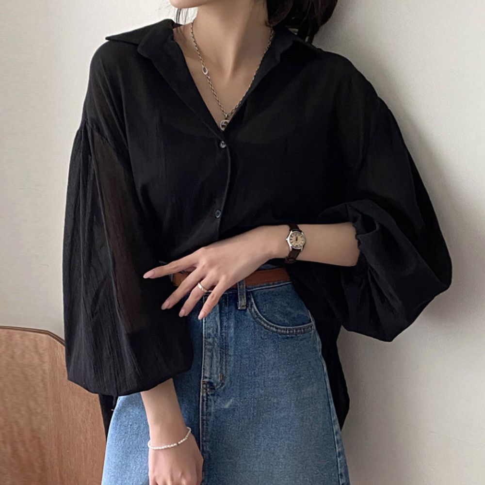 여성 루즈핏 여리여리 벌룬소매 블라우스