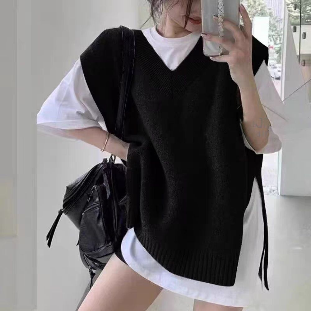 모던 레이어드룩 루즈핏 니트 베스트