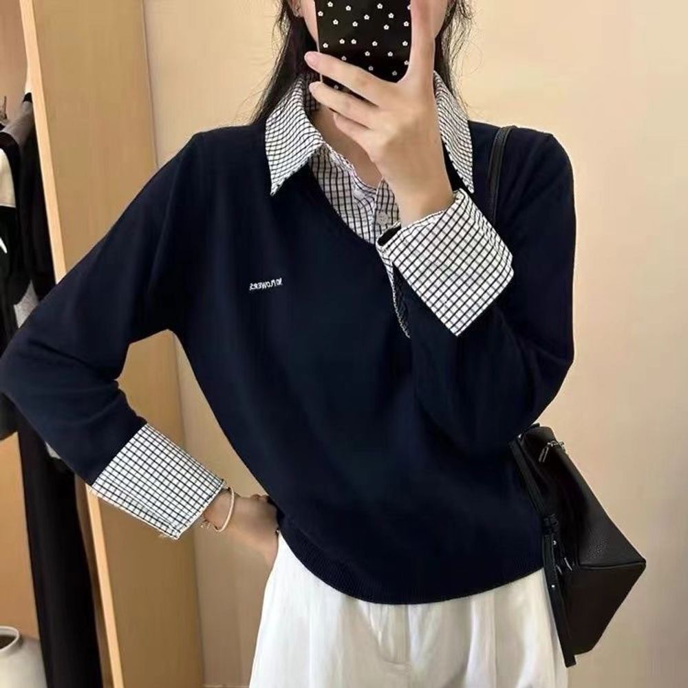 오피스룩 V넥 베이직 긴팔 니트