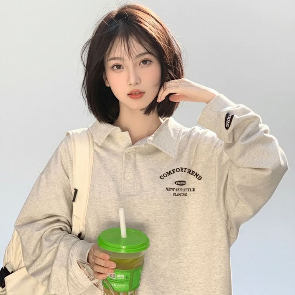 여성 루즈핏 컴포트 카라 맨투맨 티셔츠