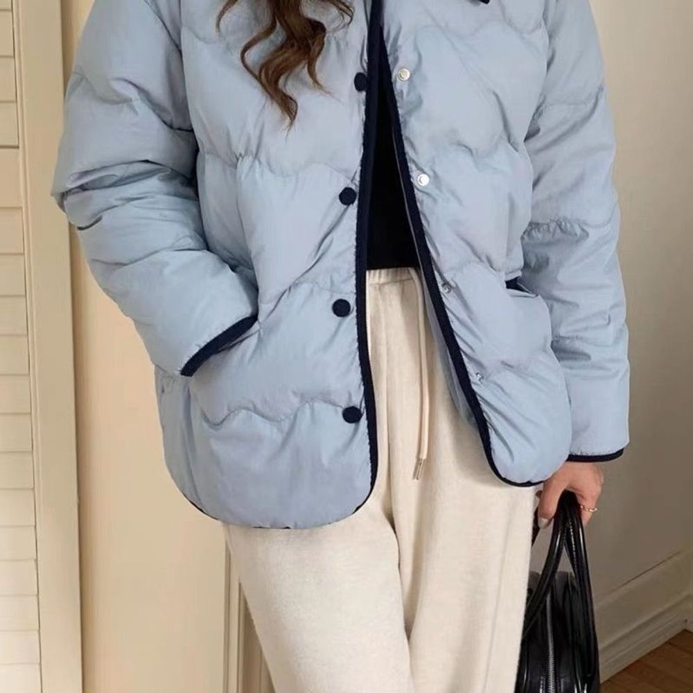 여성 누빔 큐티 배색 포인트 패딩 자켓