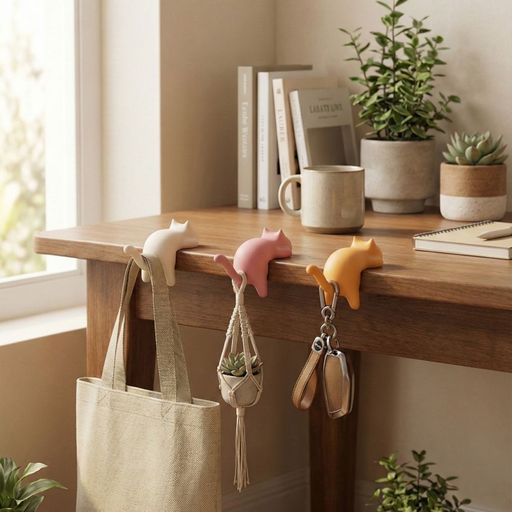 데스크 가방걸이 고리 무타공 접착식 귀여운 고양이