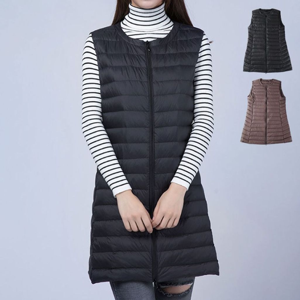 여성 슬림핏 심플 집업 롱 베스트 ATZ