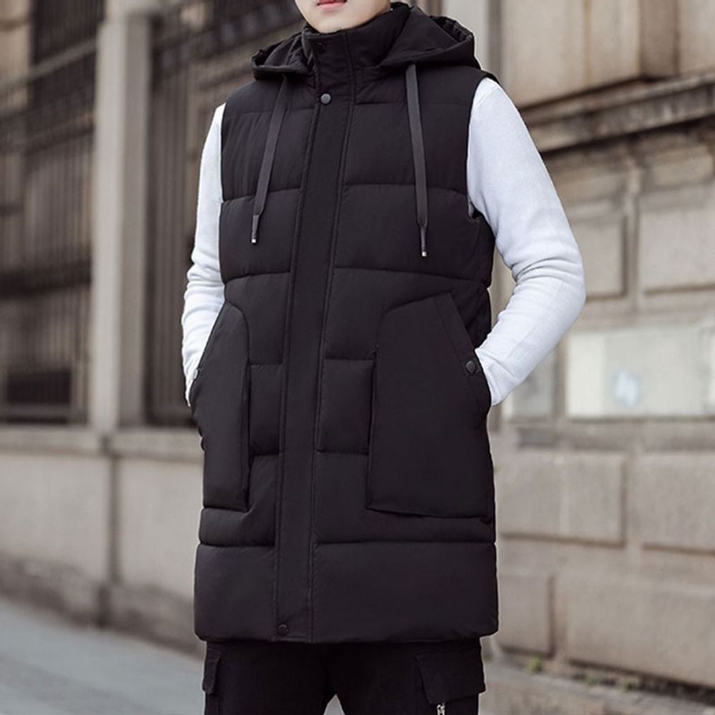 여성 심플 롱 웜웨어 후드 패딩 베스트 ATZ