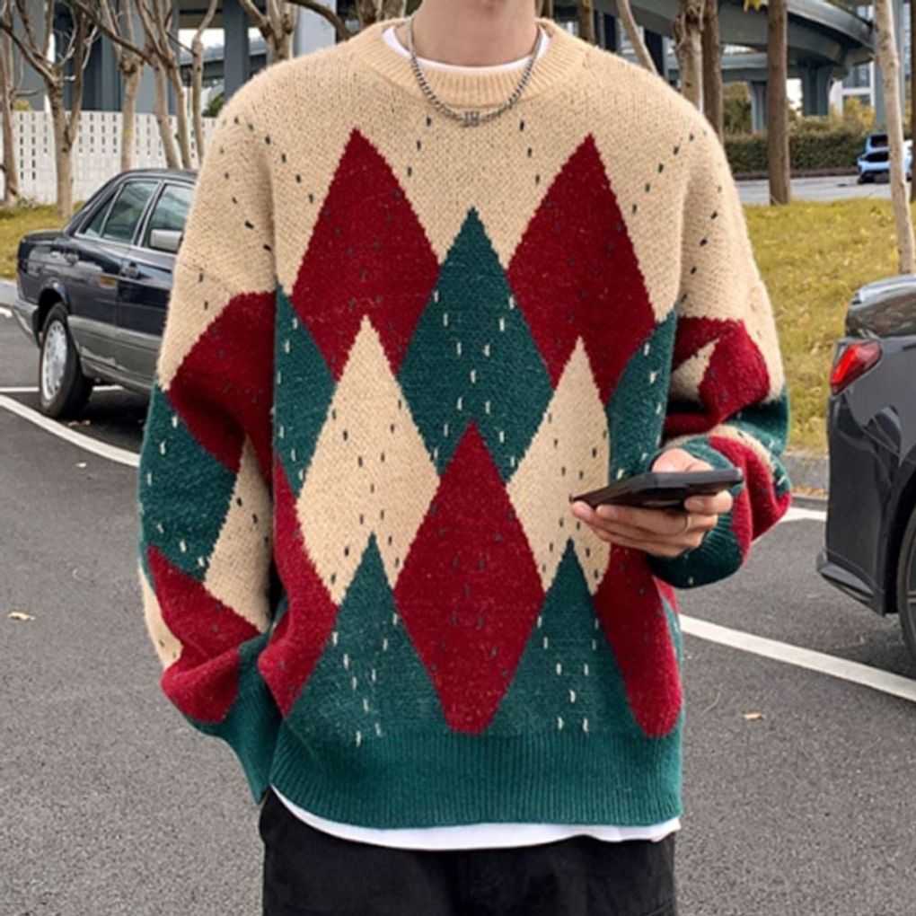 남성 2컬러 배색 라운드넥 스웨터 니트 ATZ