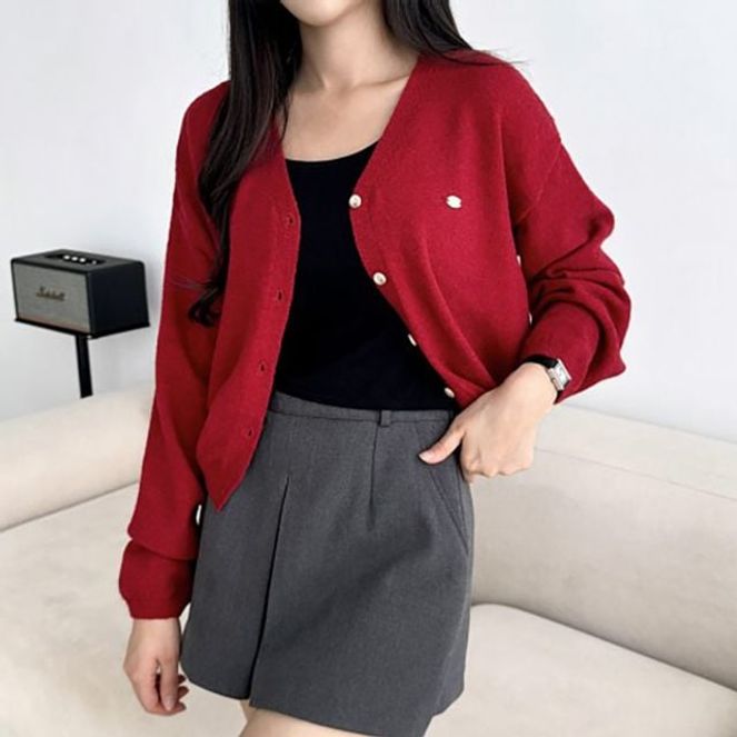여성 브이넥 베이직 데일리 가디건 ATZ