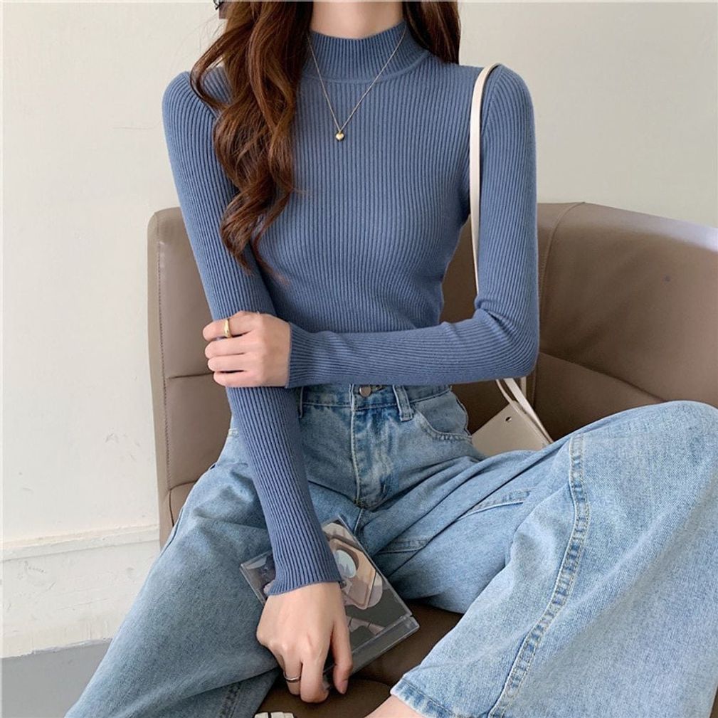 여성 하프넥 골지 겨울 긴팔 니트 티셔츠SSH-163 ATZ