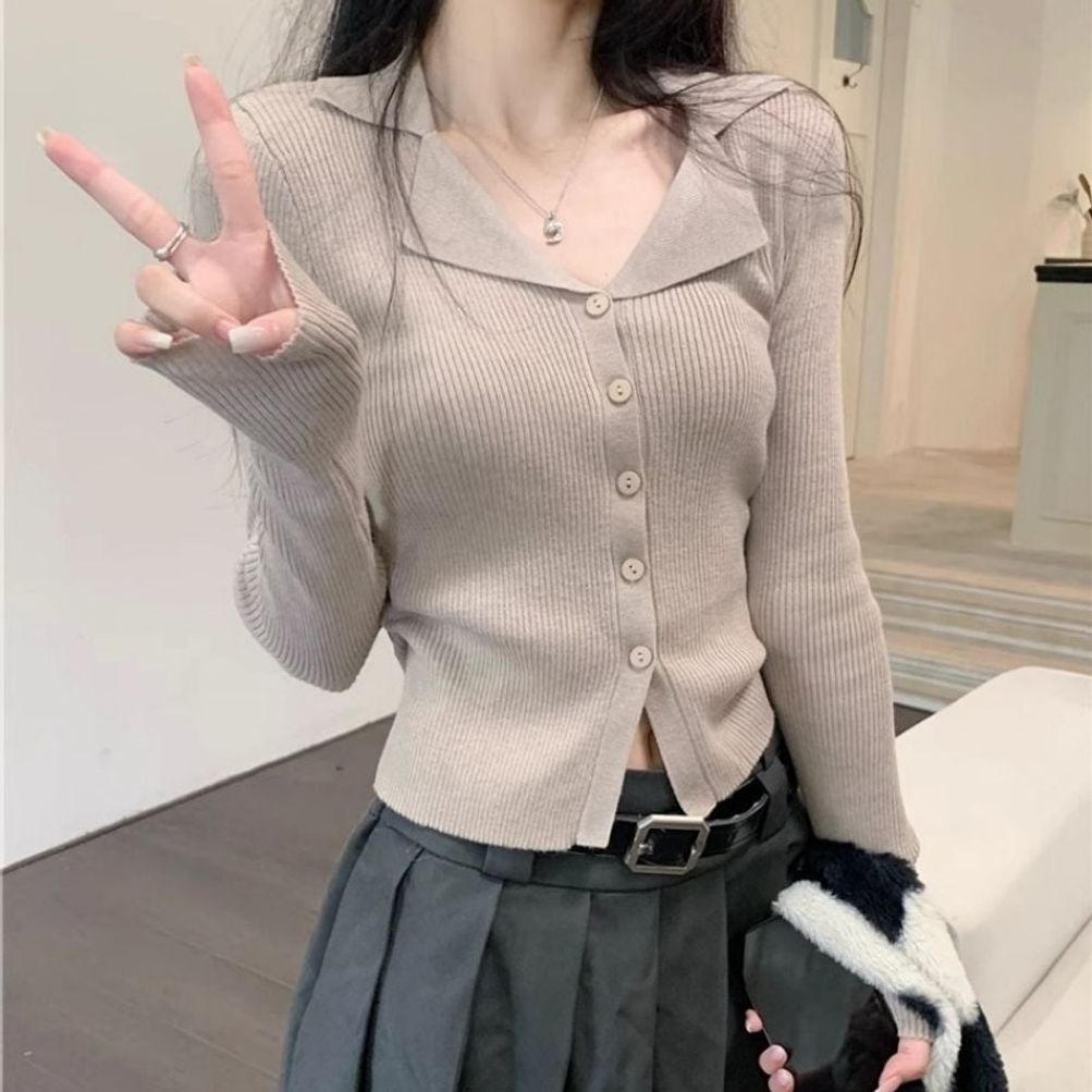 여리여리 긴팔 V넥 카라 슬림핏 니트 가디건 ATZ