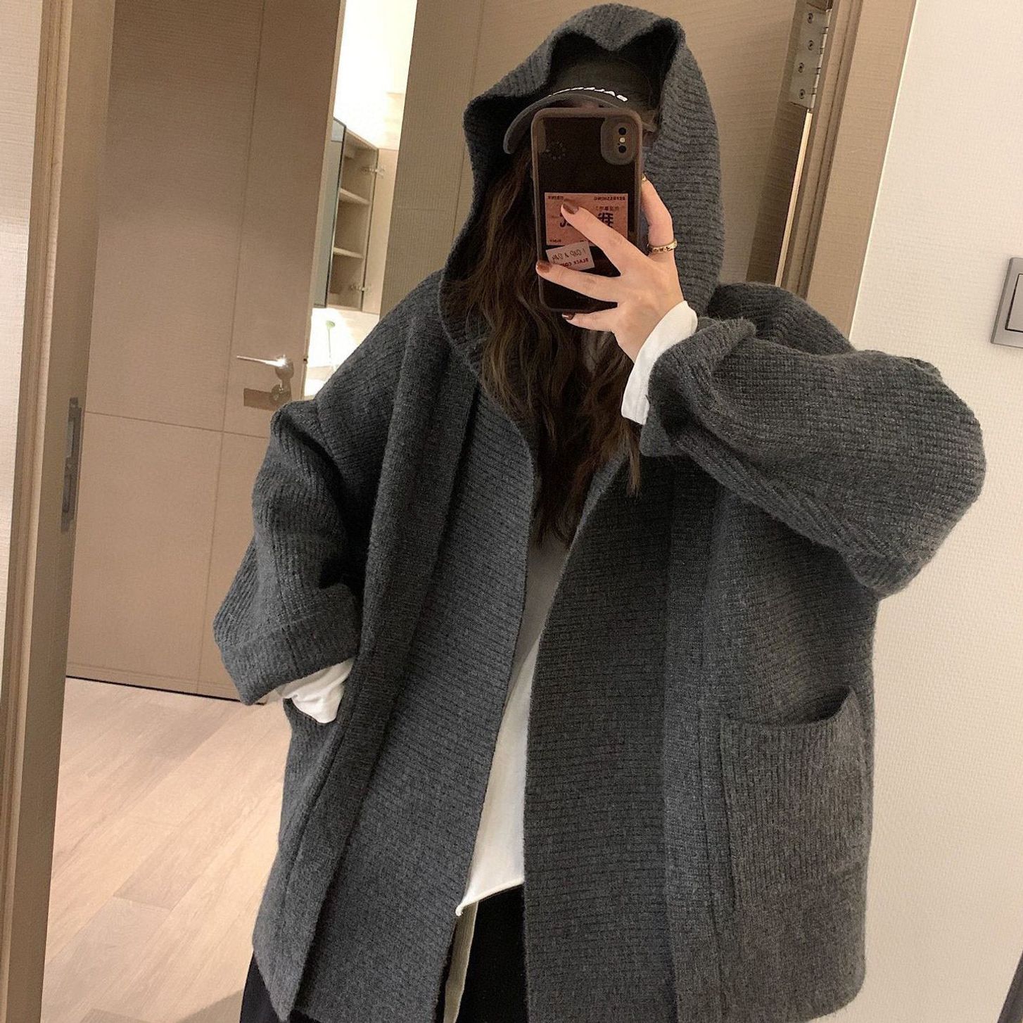 꾸안꾸 편한패션 오버핏 니트 후드가디건 ATZ