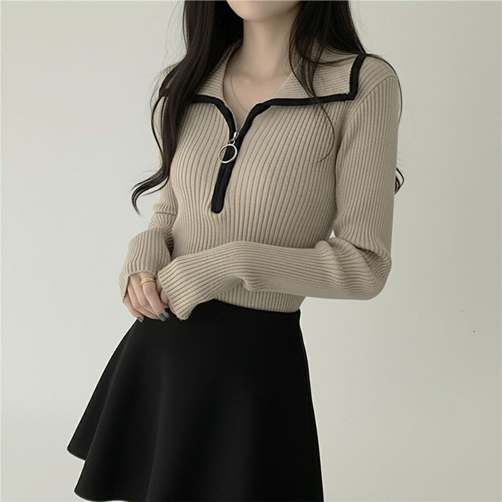 감성 모던 빅카라 포인트 반집업 니트긴팔 ATZ