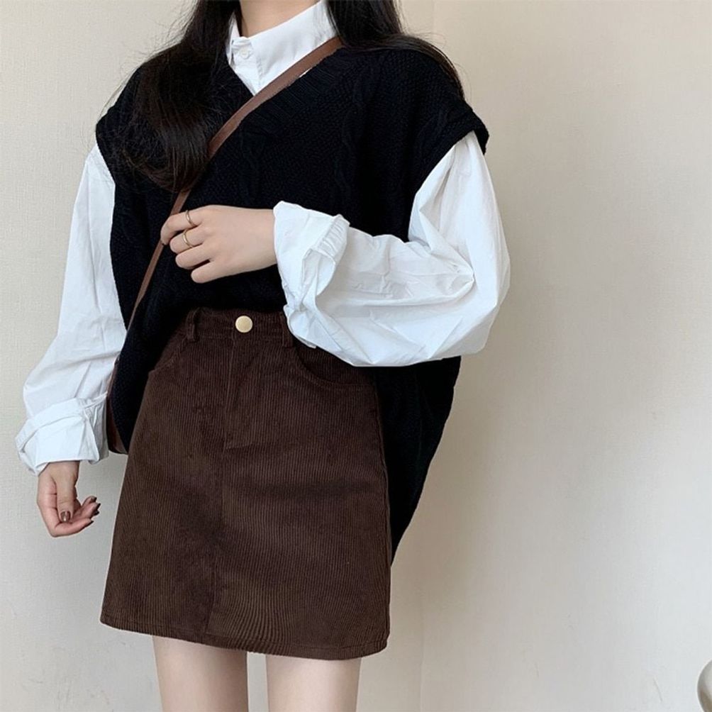 하이웨스트 A라인 심플 미니 스커트 ATZ