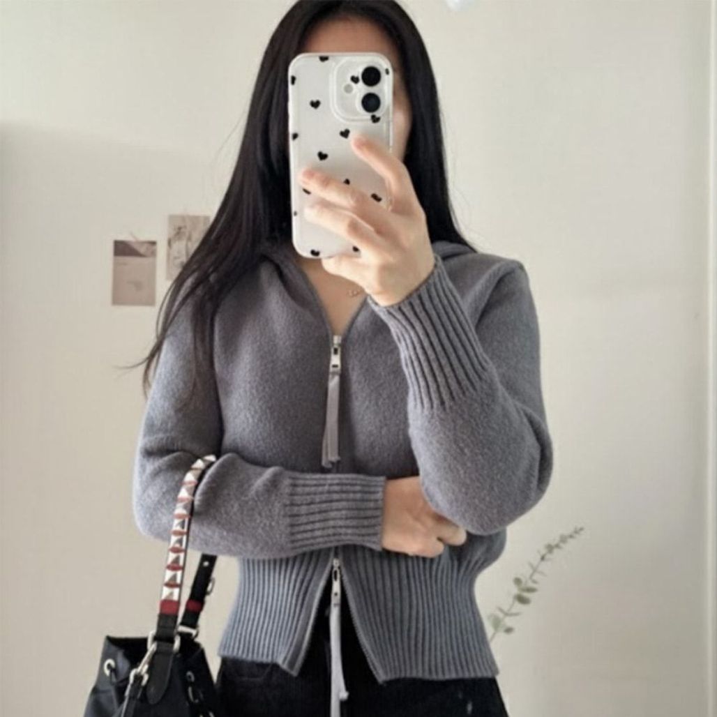 여성 클래식 니트 집업 크롭 가디건 ATZ