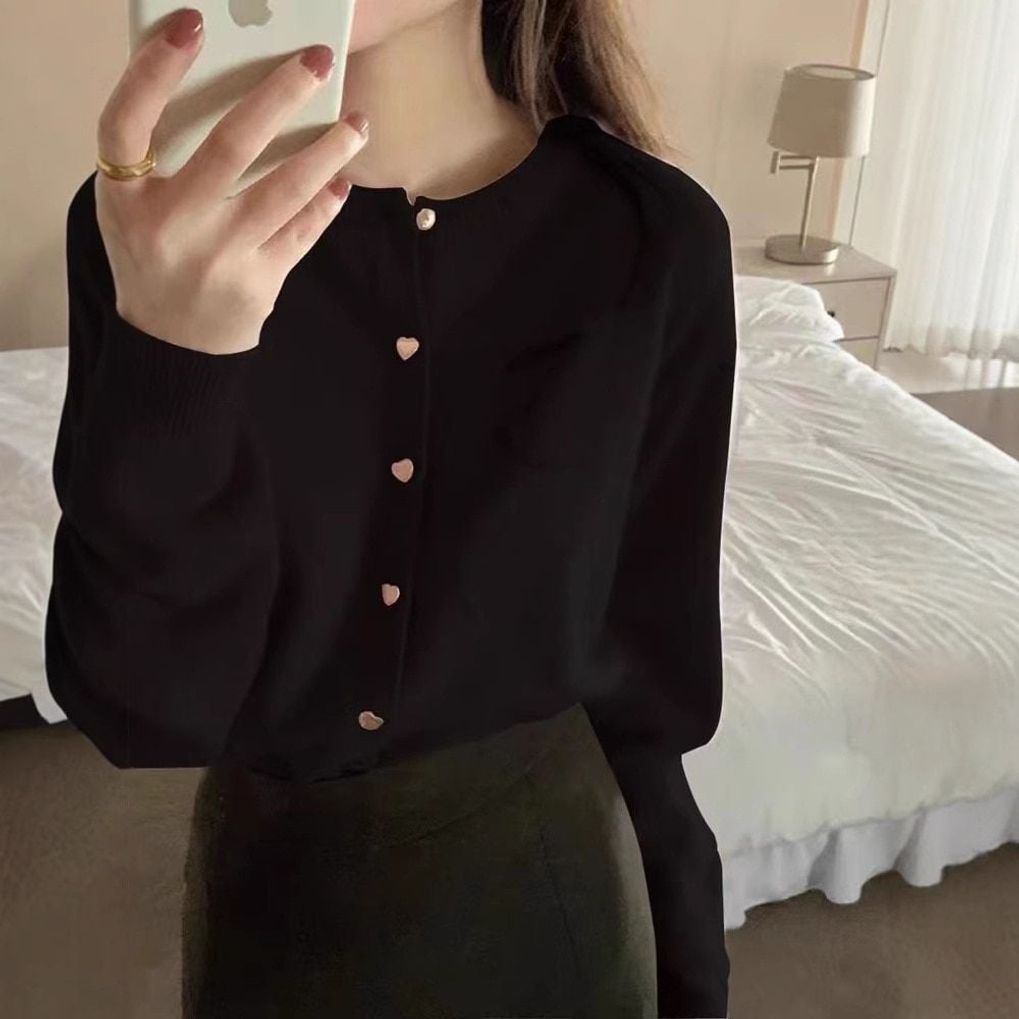 데일리 하트버튼 러블리 니트가디건 ATZ