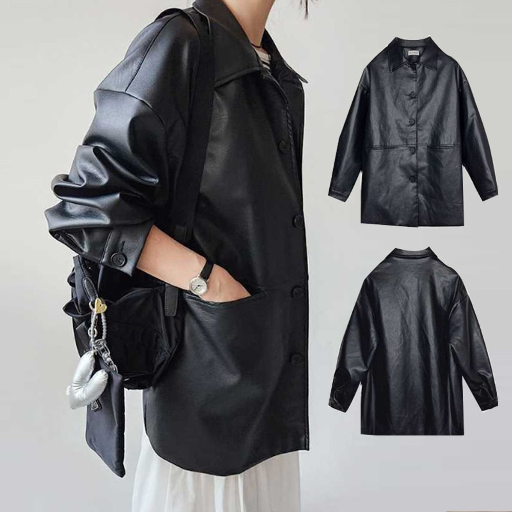 여성 스트릿 오버핏 라이더 가죽 자켓