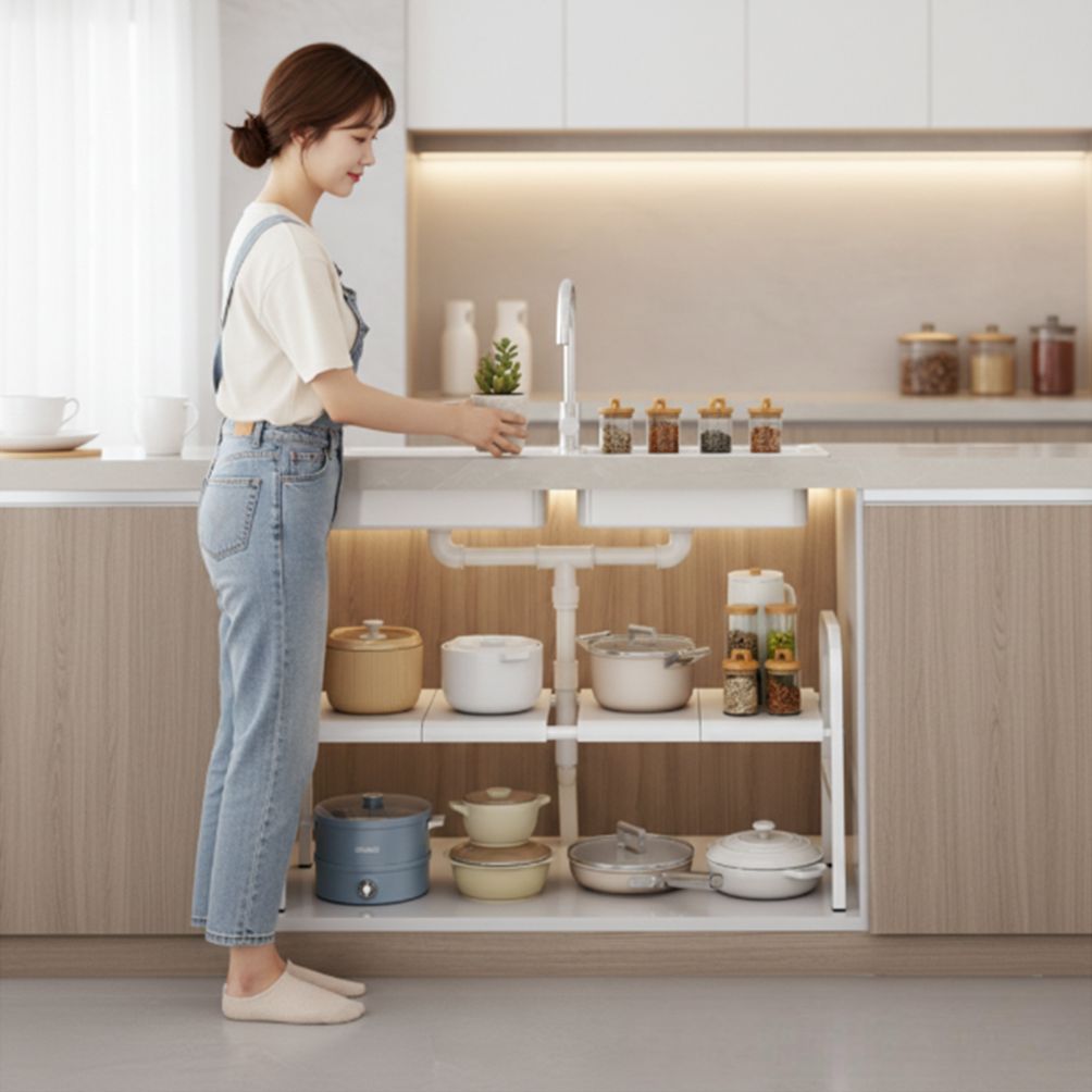 다용도 멀티 싱크대 씽크 선반 2단 하부 상부 수납 정리 보관 틈새 주방 베란다 발코니