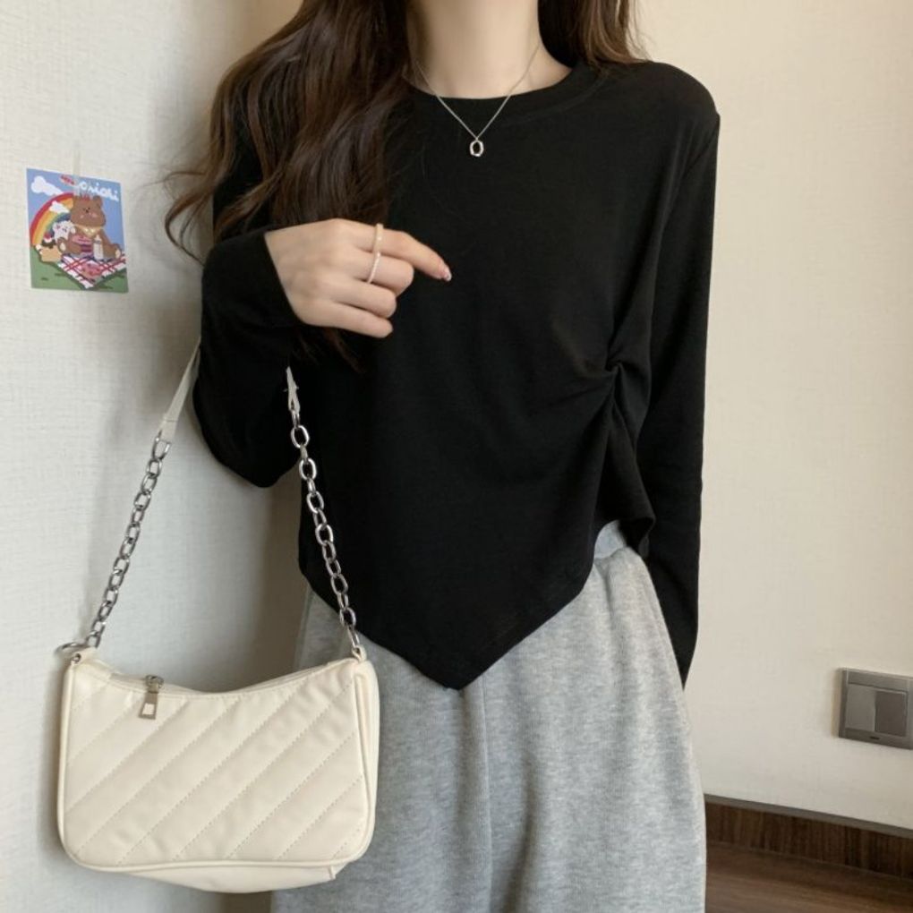 언발란스 밑단 꼬임포인트 간절기 기본 롱슬리브 긴팔티