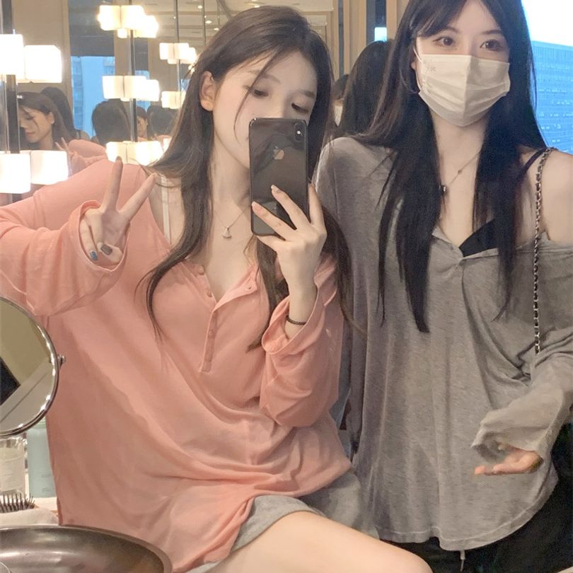 여성 내추럴 스타일리시 루즈핏 세련된 골지티셔츠